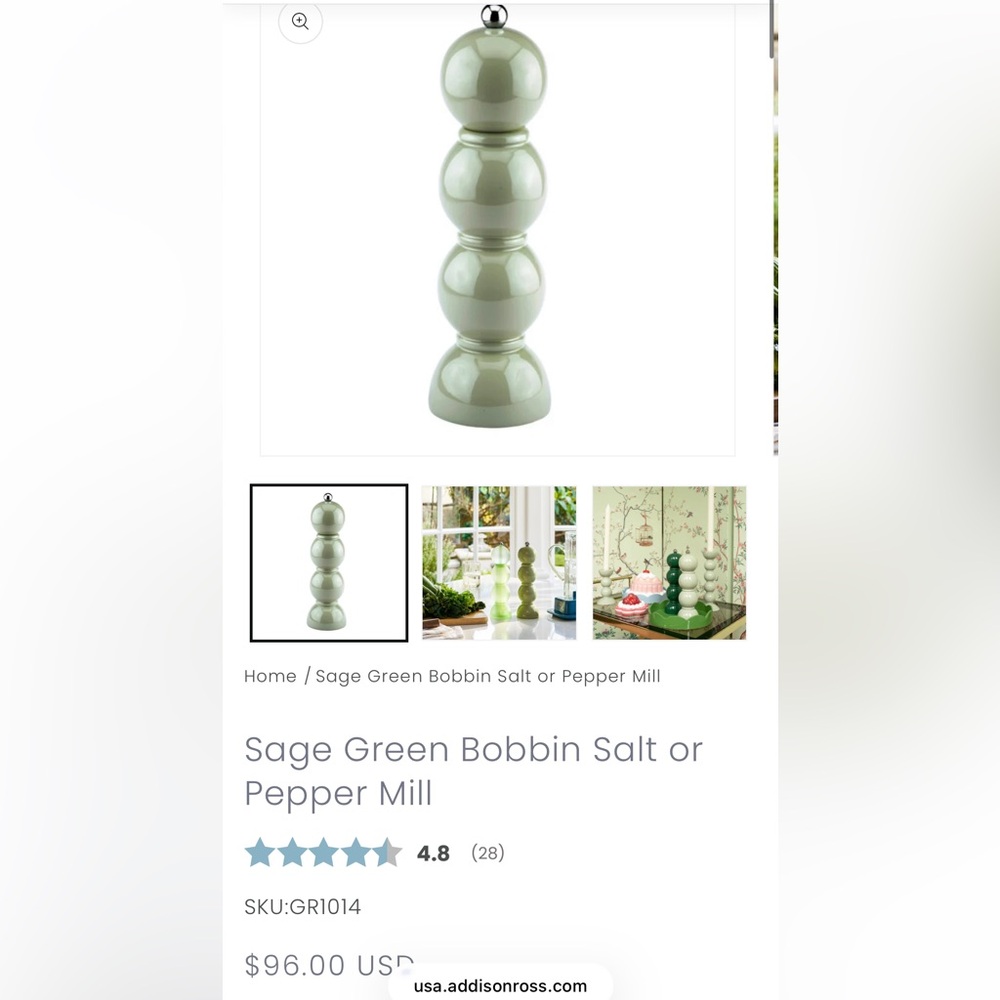 Addison Ross Salt or Pepper Bobble Grinder in Sage